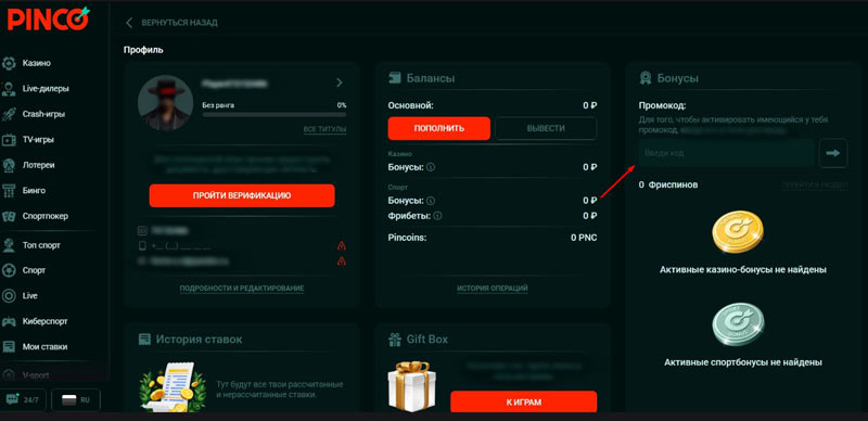 Применение промокода